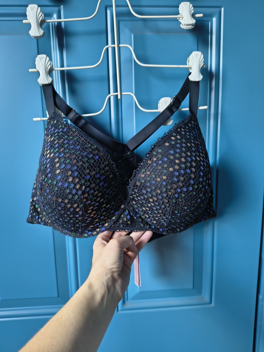 Black Multicolor Sequin Push-Up Bra by